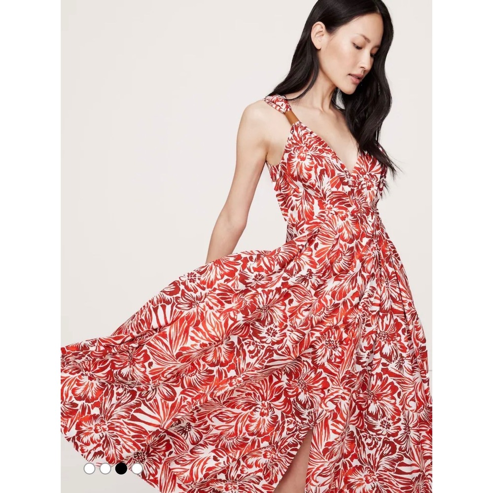 Banana Republic Red Iris Floral Cotton Poplin Wrap Maxi Dress Sleeveless Sz S